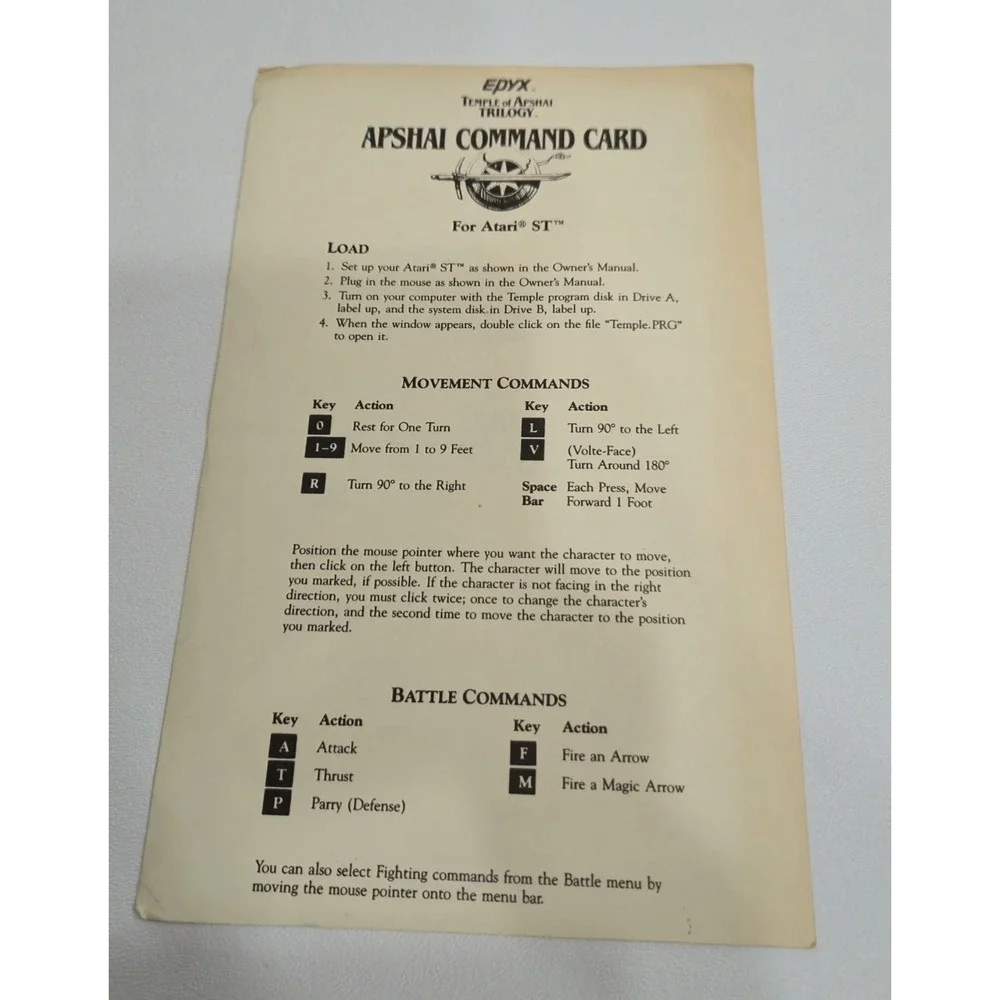 Epyx original instruction
